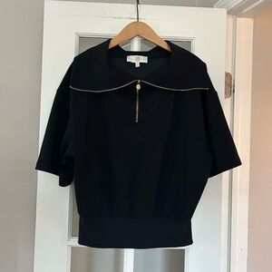 Anna Cate Josie Short Sleeve Half-Zip Sweatshirt Knit Black Gold Size M